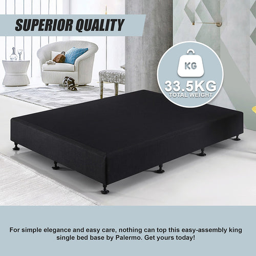 King Single Slatted Ensemble Bed Base - Midnight Black Linen Breathable Cover