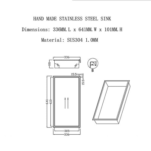 641 x 336 x 101mm Shower Niche Single Shelf Organizer No Tile Needed in Stainless Steel Finish