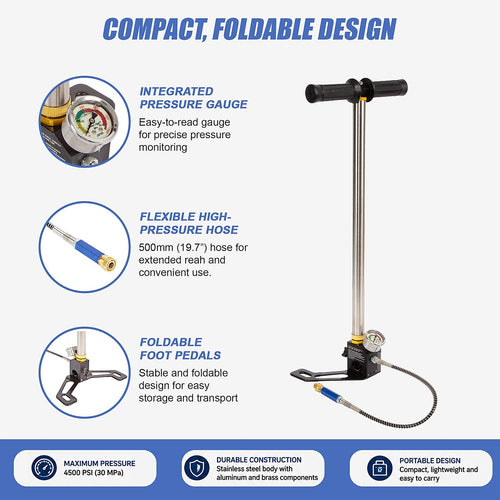 3 Stage PCP Hand Air Pump 4500 PSI High Pressure Stainless Steel Pump