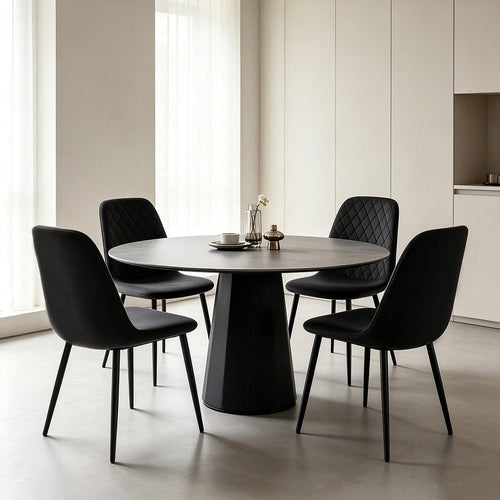 Dining Chair Set of 4 Faux Suede Upholstered Metal Legs Padded Kitchen Dining Chairs Suede Black