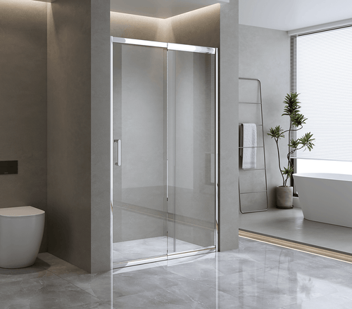 100mm Adjustable (120-130cm) Wall to Wall Sliding Glass Shower Door with Shower Handle Style 1 - Chrome