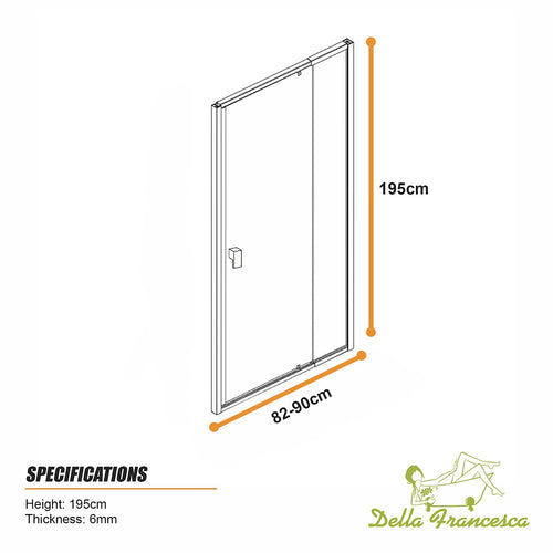 Semi-Frameless Shower Screen – Dust Brown, Front: (82~90)x195cm, No Side Return