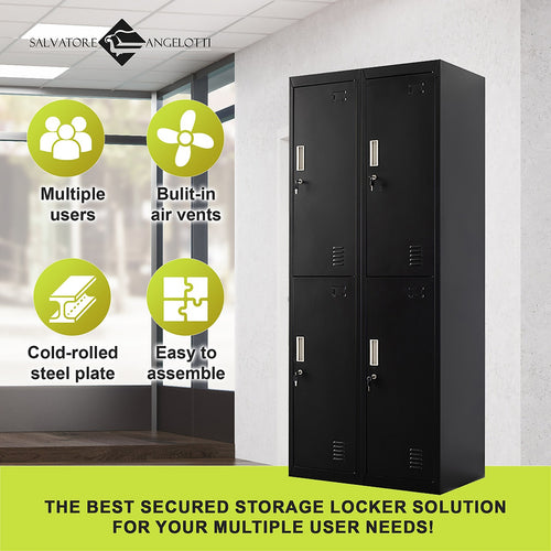 2x2 Door Black Metal Locker – Secure Storage with Standard Lock with 2 Keys