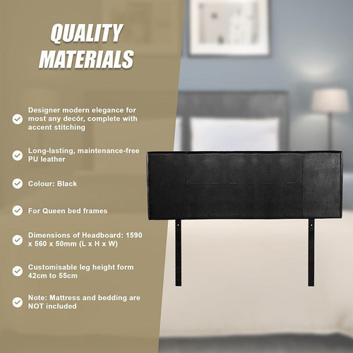 Queen Black PU Leather Bed Headboard Bedhead