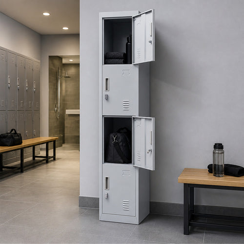 Metal Locker with 4 Doors – Grey, Padlock-operated