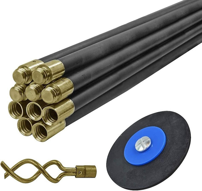 9m Drain Rod Set Kit Plunger Worm Scraper Cleaning Rods Rodding Carry Bag