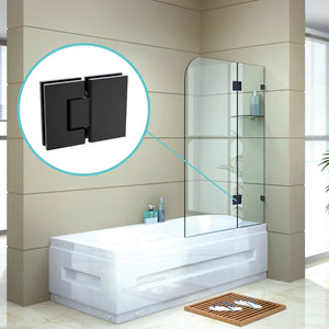 90cm Frameless Glass Bath Screen with Stainless Steel Brackets - Black
