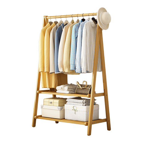 Portable Clothes Rack Coat Garment Stand Bamboo Rail Hanger Airer Closet - Wood