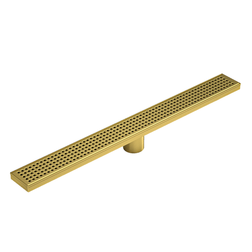 80cm Bathroom Shower Brushed Brass Grate Drain w/ Centre outlet Floor Waste