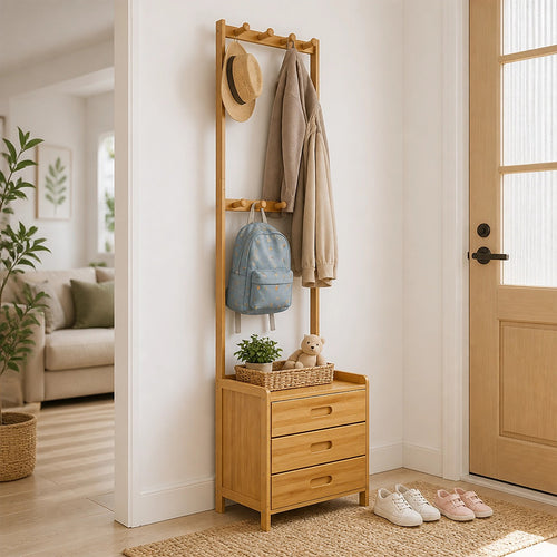 42x165cm Wooden Hall Stand with Drawer – Modern Minimalist Floor Coat Rack in Wood