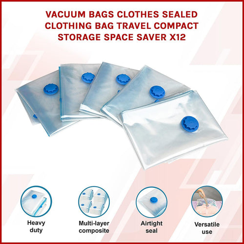 Vacuum Sealed Clothing Travel Bag Compact Storage x12