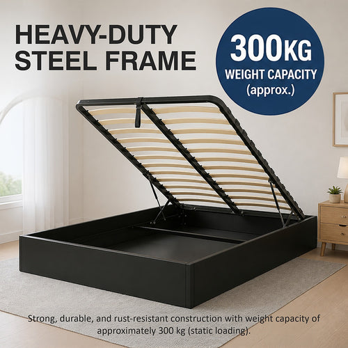 Gas Lift Bed Mechanism – Double Bed Frame with Wooden Slats