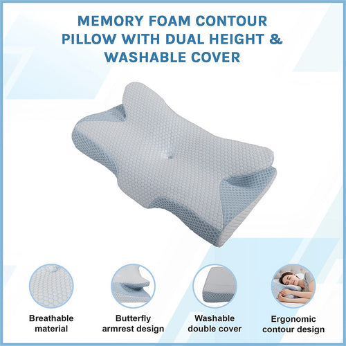 Memory Foam Contour Pillow with Dual Height Butterfly Design