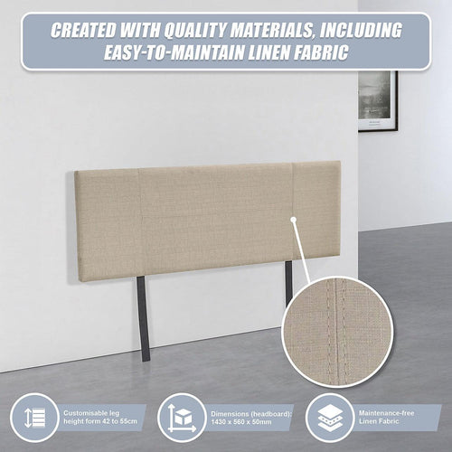Double Beige Linen Fabric Bed Headboard Bedhead
