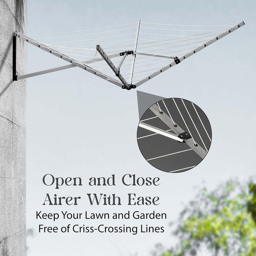 24m Folding Dryer for Laundry & Washing - Wall Mounted 5 Arm Clothes Airer