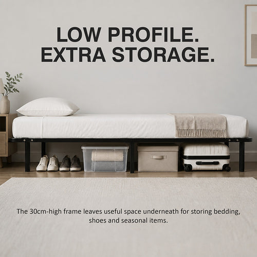 Metal Bed Frame for King Single Mattress – Black Powder-Coated Steel Base