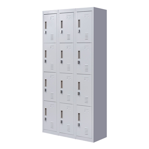 12-Door Locker – Grey with Padlock-operated | Secure Storage for Office, Gym or School Use