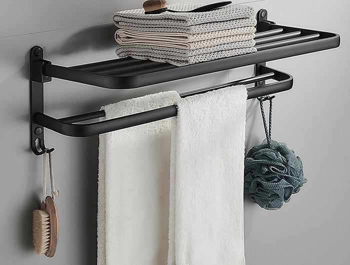 Towel Rack Folding Holder with Hook Accessories Wall Hanger Aluminium Bar Shelf