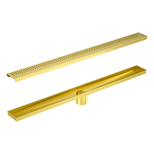 80cm Bathroom Shower Brushed Brass Grate Drain w/ Centre outlet Floor Waste