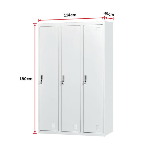 Three-Door Side by Side Storage Locker – Office, Gym & Shed Organisation Unit in Grey