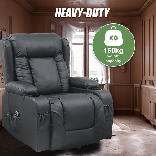 Electric Lift Recliner Chair – Heated Massage PU Leather Armchair with USB