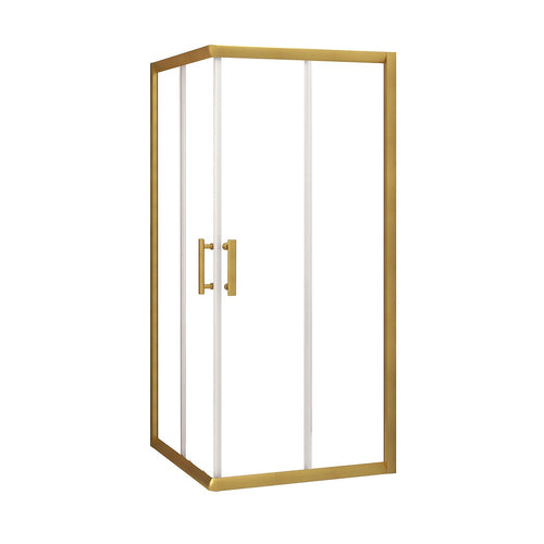 Adjustable 900x900mm Sliding Door Glass Shower Screen in Gold with Shower Handle Style 2 - Gold