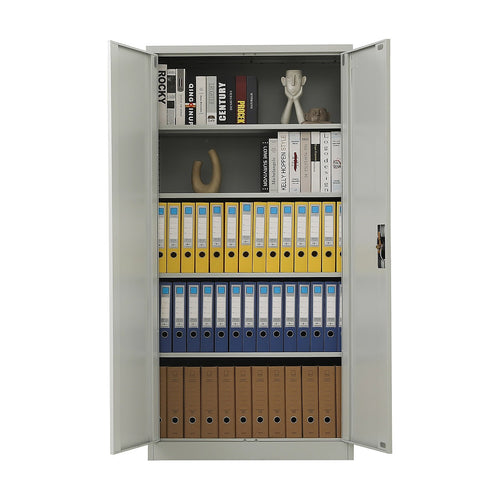 Double-Door Metal Cabinet with 4 Shelves – Office, Garage, or Home Storage in Grey without Legs
