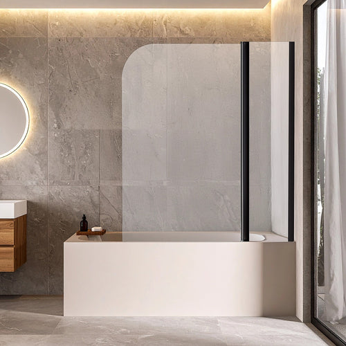 180° Black Pivot Door 6mm Safety Glass Bath Shower Screen By Della Francesca - 120 x 140cm