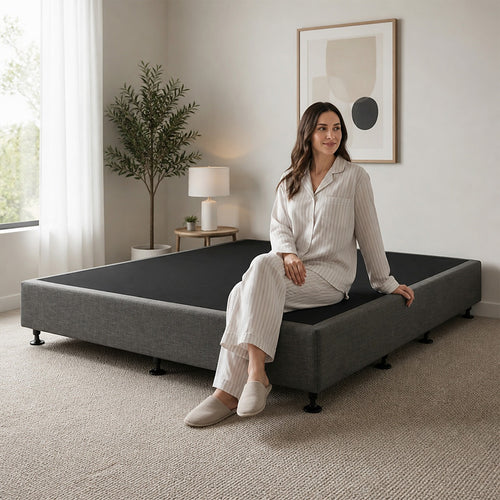 King Slatted Ensemble Bed Base - Graphite Linen Breathable Cover