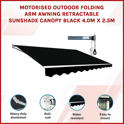 Automatic Retractable Awning 4x2.5m - Black Outdoor Wall Sunshade