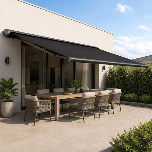 Motorised Folding Arm Awning 5x3m | Full Cassette Black