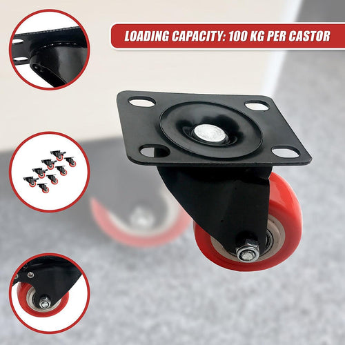 8 x 2" Polyurethane Castor Wheels - Swivel and 4 with brake