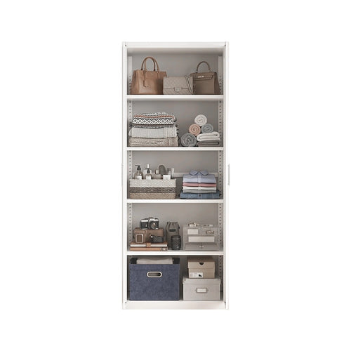 80x200cm 2-Door White Steel Shelf Wardrobe with White Handle Storage Cabinet