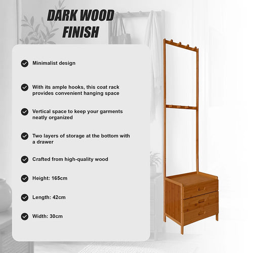 42x165cm Wooden Hall Stand with Drawer – Modern Minimalist Floor Coat Rack in Dark Wood