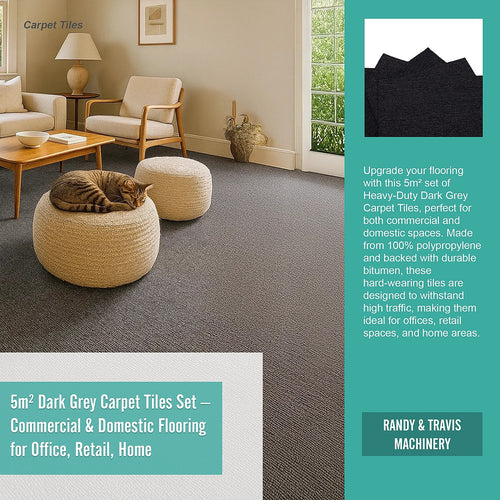 5m² Dark Grey Carpet Tiles Set – Commercial & Home Flooring for Office, Retail & Living Areas