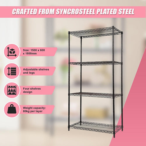 Modular Wire Storage Shelf 900 x 450 x 1800mm Steel Shelving - Baking Black Technology