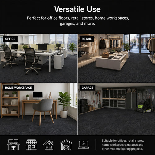 5m² Black Carpet Tiles Set – Commercial & Home Flooring for Office, Retail & Living Areas