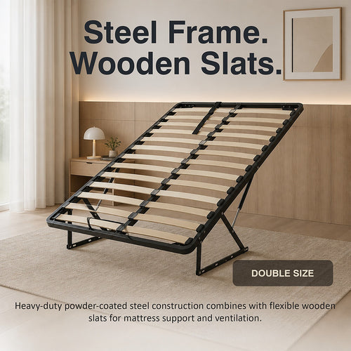 Gas Lift Bed Mechanism – Double Bed Frame with Wooden Slats