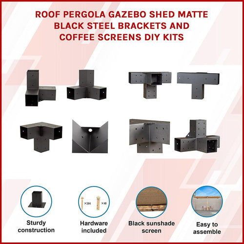 Roof Pergola Gazebo Shed Matte Black Steel Double Wall Mount with Coffee Screens Brackets DIY Kits
