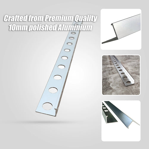 10 x Tile Trim Heavy Duty L Shaped Edge Polished Aluminium  10mm 