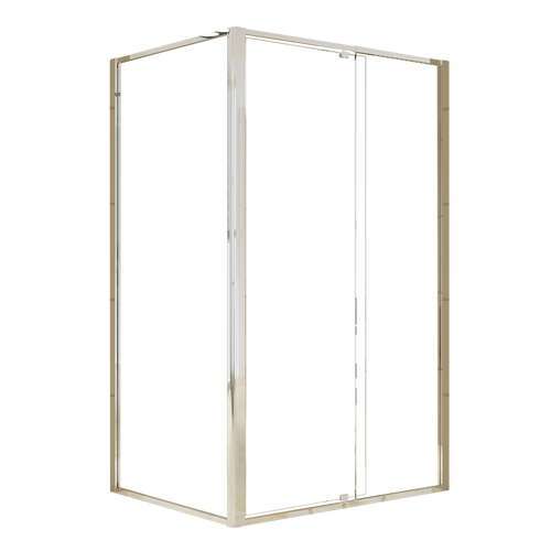 Adjustable Semi Frameless Shower Screen Front: (114~122)x195cm with Gold Hardware and Side: (89~92)x195cm