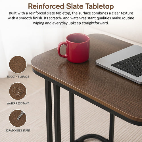 C-Shaped Side Table with Slate Top for Living Room & Bedroom