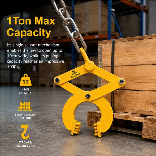 Steel Single Scissor Pallet Puller Clamp 1 Ton Capacity Pallet Grabber