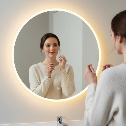 60cm Round LED Bathroom Vanity Mirror – Wall-Mounted with Touch Sensor & Colour Temp Control