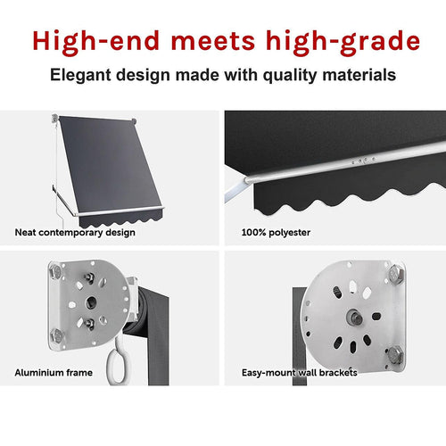 Retractable Fixed Pivot Arm Window Awning Patio Garden Blinds 2.4m x 2.1m in Grey