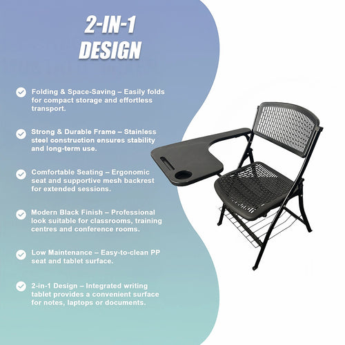 3pc Folding Lecture Chair Set with Table Top for Training & Events