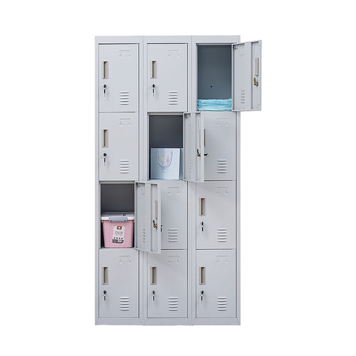 12-Door Steel Locker – Grey, Standard Lock with 2 Keys