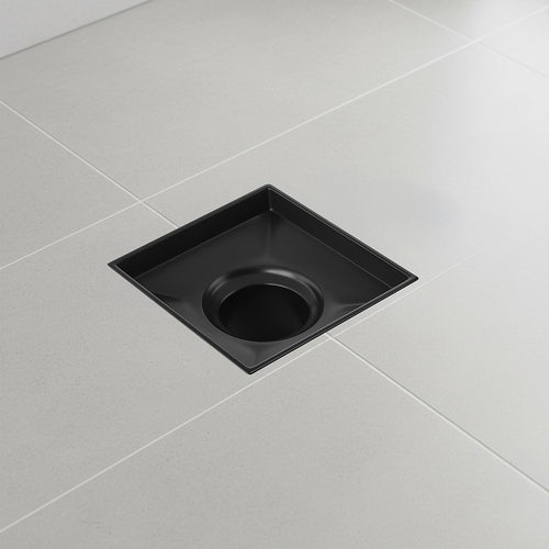 10 x 10cm Square Shower Drain with Tile Insert Grate – Matte Black Stainless Steel