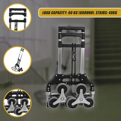 Stair Climbing Trolley 6 Wheels Aluminium Folding Hand Cart Climb Steps