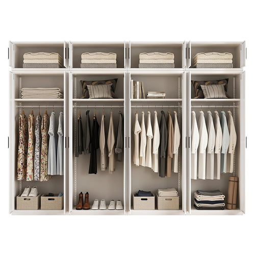 320x240cm 8-Door White Steel Hanging Wardrobe with Black Handle Storage Cabinet